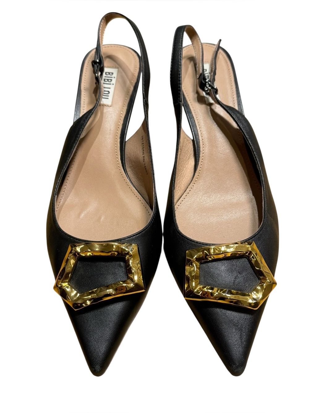 Bibi Lou Barr Gold Buckle Slingback Kitten Heel Pumps Black 41 US 11 - Picture 2 of 13